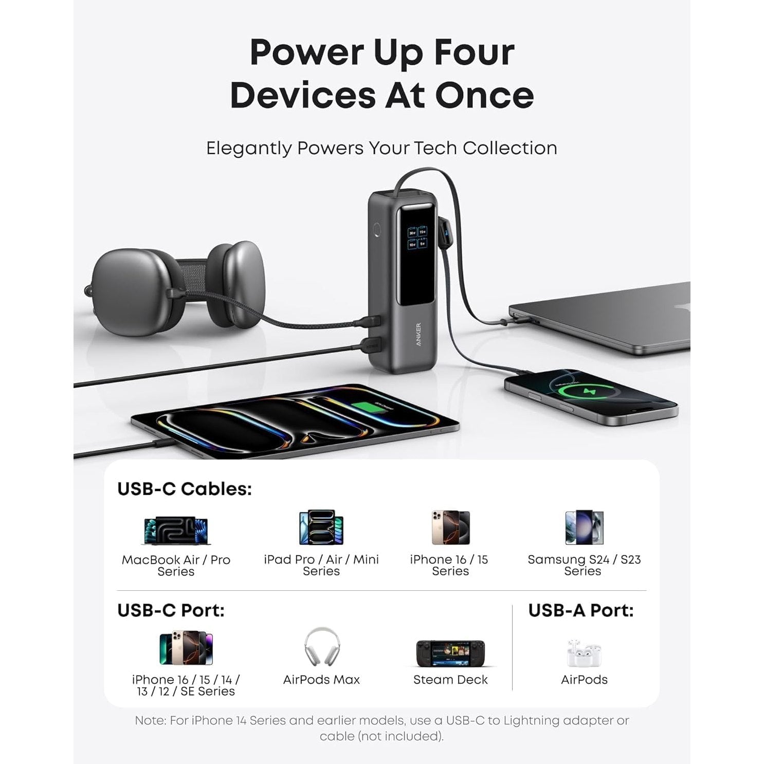 Anker Laptop Power Bank, 25,000mAh Portable Charger with Triple 100W USB-C Ports, Built-in and Retractable Cables, for iPhone 16/15 Series, MacBook, Samsung, and More (Flight-Approved) - Medaid International