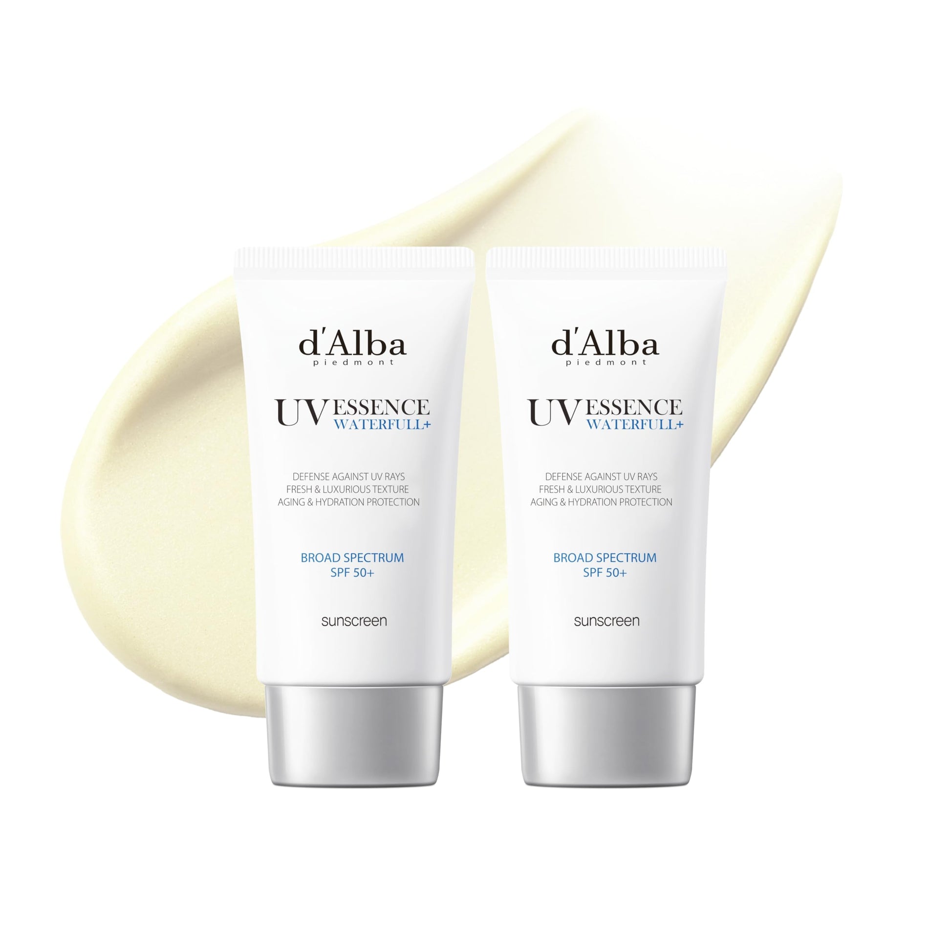 [2 ea] d'alba Piedmont Italian White Truffle Waterfull Essence Sunscreen, Vegan Skincare, Lightweight Sunscreen with BROAD SPECTRUM SPF 50+, Glowy, All Skin Types, Korean Skin Care (2 x 1.69 fl. oz) - Medaid International