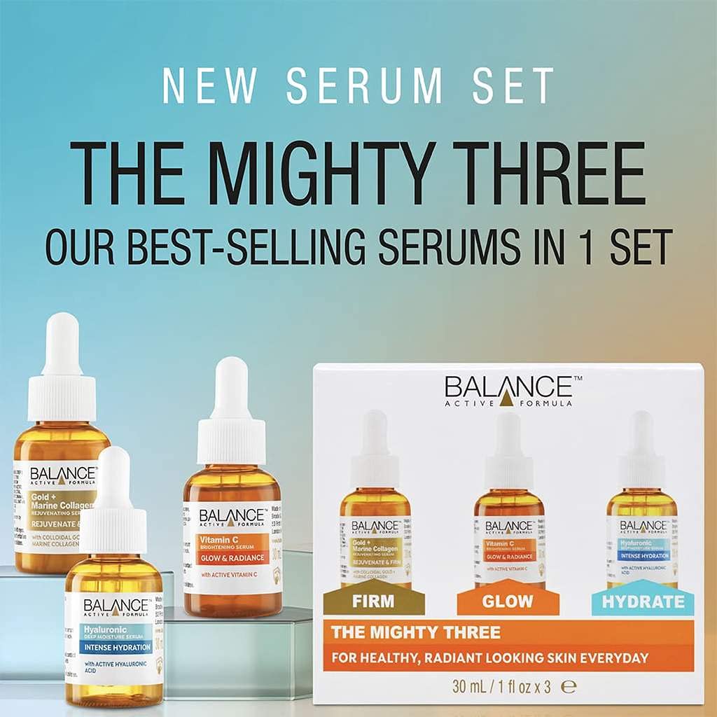 Balance Active Formula The Mighty Three (3 x 30ml) – breakthrough active ingredients for visible results. Three targeted serums that you can layer together or use individually. - Medaid International