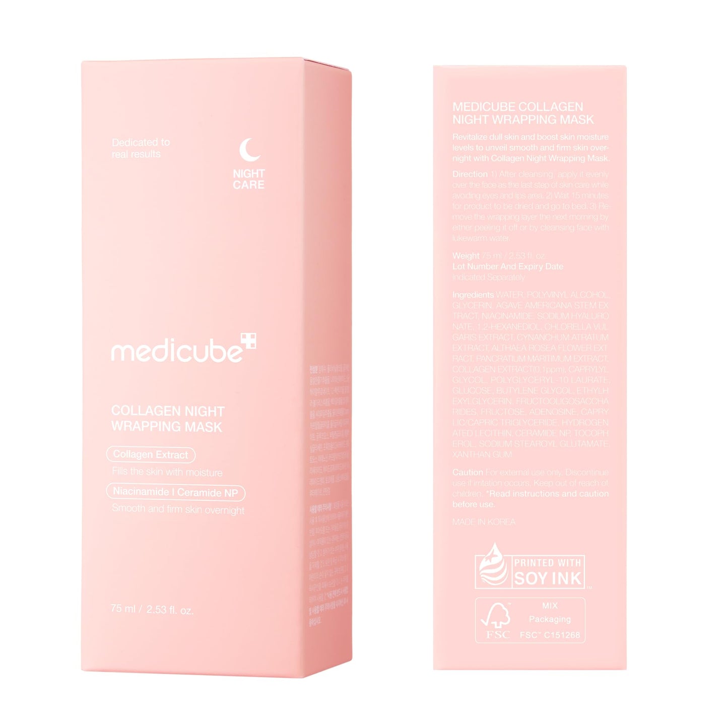 medicube Collagen Overnight Wrapping Peel Off Facial Mask Pack - Elasticity & Hydration Care, Reduces Sagging & Dullness - Hydrolyzed Collagen For Glowing Skin - Korean Skin Care, 2.53 fl.oz - Medaid International