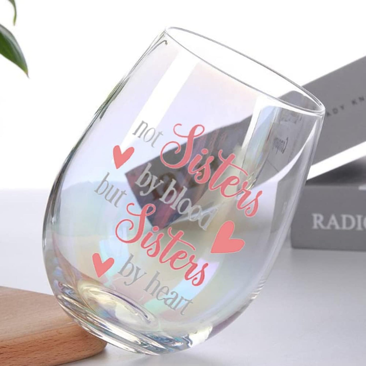 Yalucky Stemless Wine Glass 'Not Sisters by Blood but Sisters by Heart' Funny Sayings Gifts for Women Best Friend Female Bestie Wine Lover Friendship Gin Gift Birthday Decor Idea (Iridescent Sister) - Medaid International