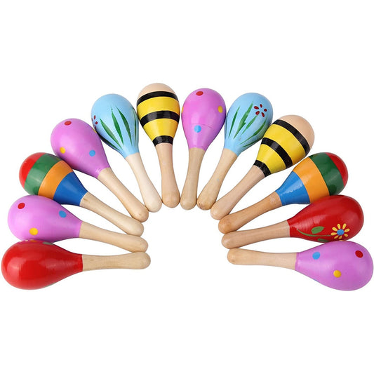 Sansheng 6 PCS Mini Fiesta Wooden Maracas Toys, Wooden Maracas Festival Painting, Wooden Carnival Maracas (Random Colors) - Medaid International