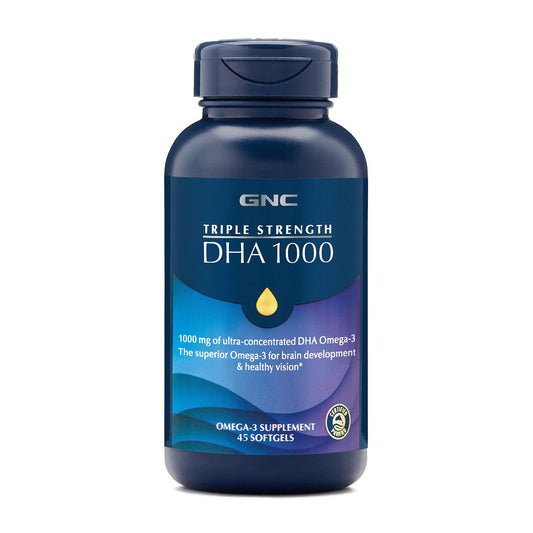 GNC Triple Strength DHA 1000 Omega 3 Supplement, 1000mg DHA, Supports Brain Development and Healthy Vision, 45 Softgels - Medaid International