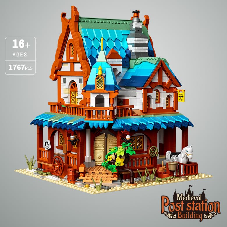 Yunsphere Classic Medieval Waystation Lighting Building-Bricks Set, Mini Post Station Building Model Set,LED DIY Christmas Holiday House,Gift for Boys,Girls and Adults (1767 Pcs) - Medaid International