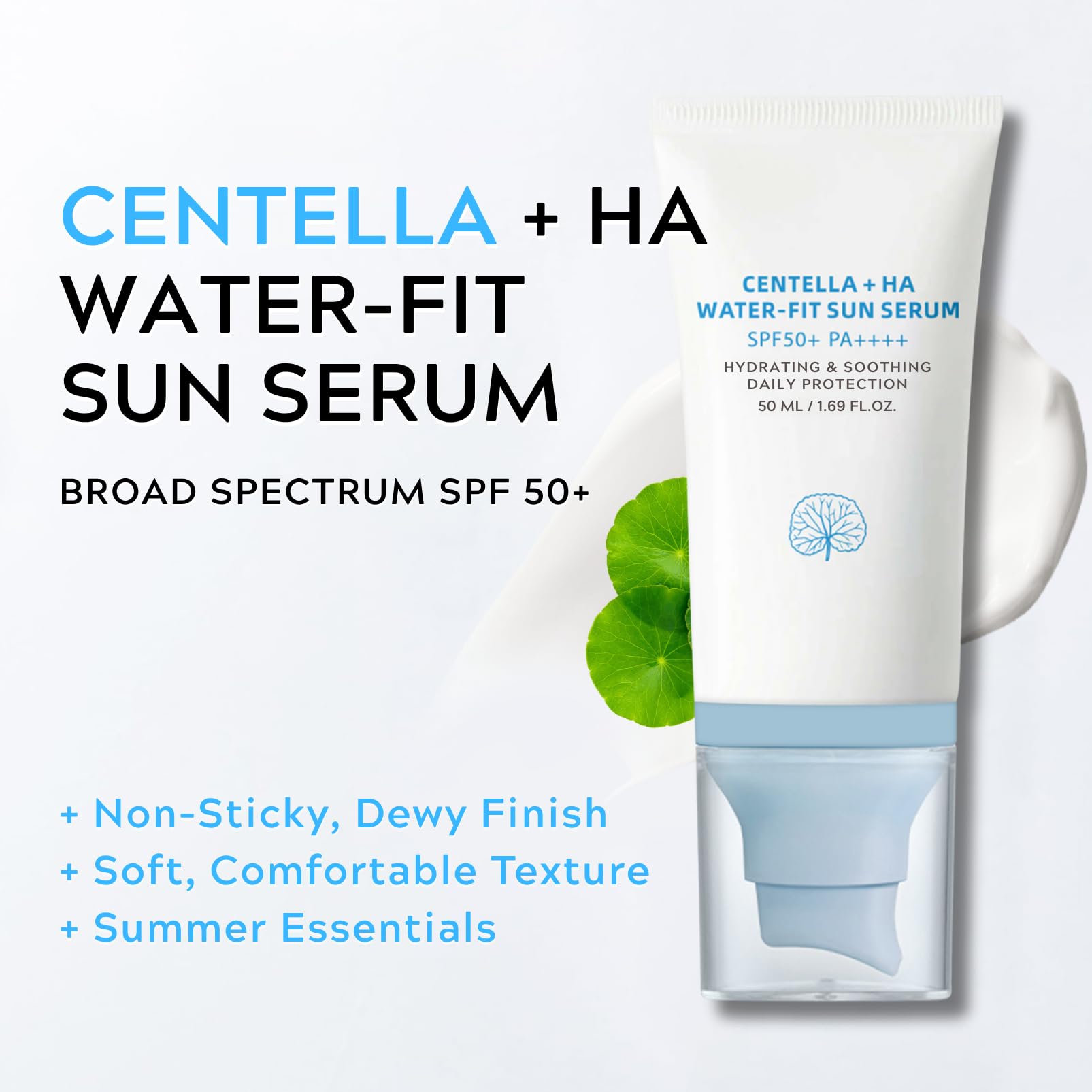 ISHERBIN 𝐶𝑒𝑛𝑡𝑒𝑙𝑙á Sunscreen SPF 50, Hyalu Cica Water-Fit Sun Serum, Face Sun Screen Long-Lasting Protection, Cen-tella Madagascar Sunscreen, NO White Cast - Dry Oily Korean Skincare (Blue 1) - Medaid International