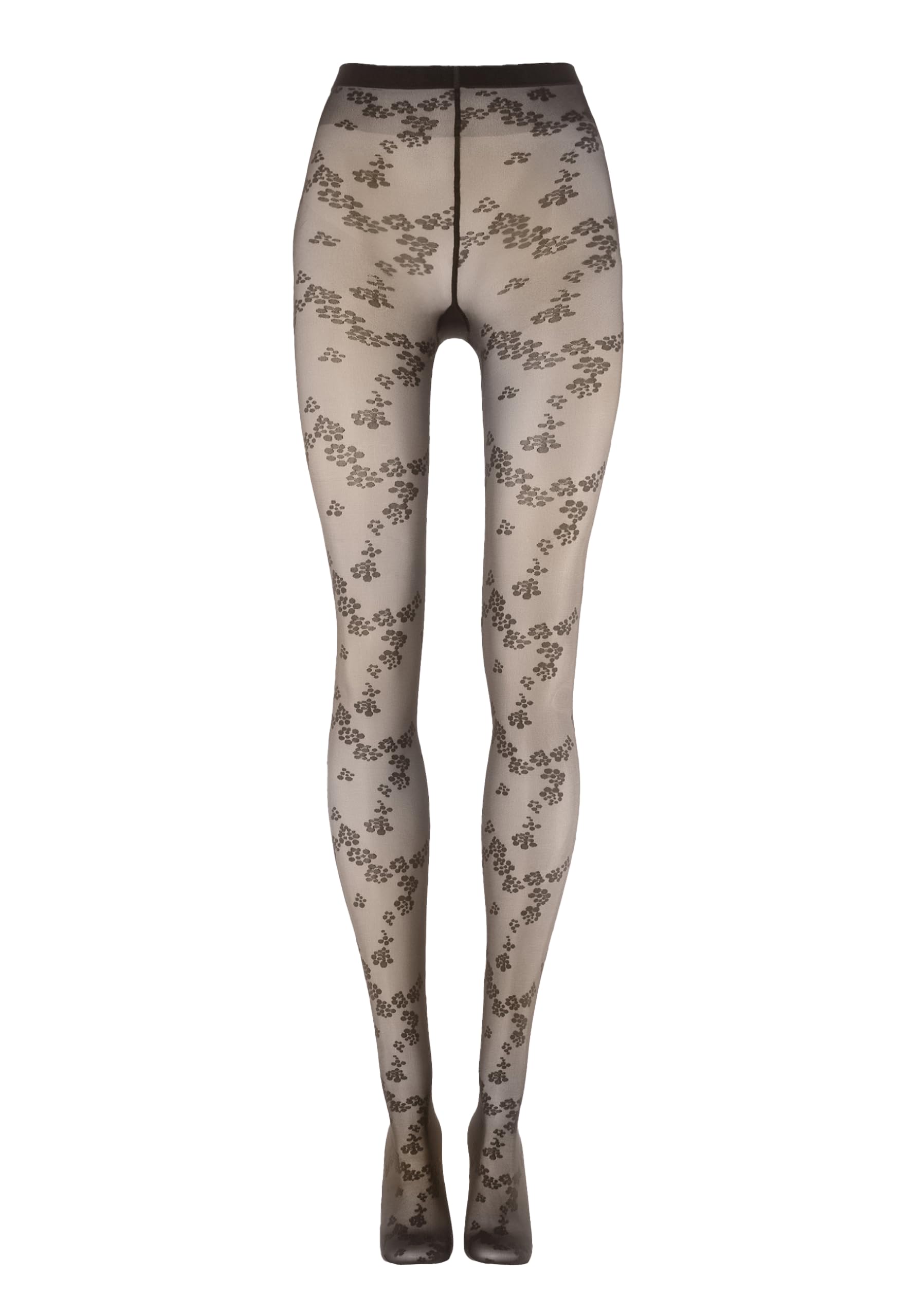 Wolford Floret Tights Pantyhose for Women Floral Sheer Opaque Patterned Hosiery Soft Waistband Sustainable Legwear dark wood Brown Small - Medaid International