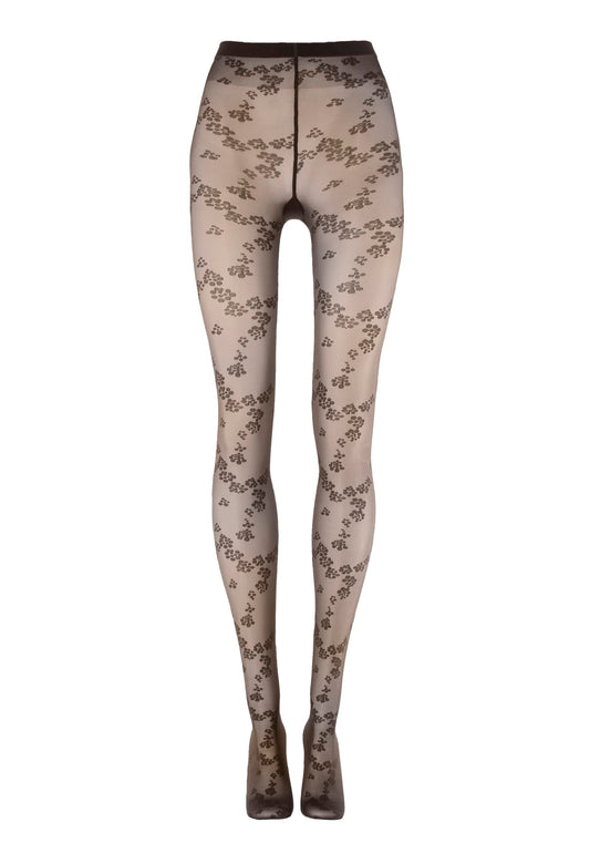 Wolford Floret Tights Pantyhose for Women Floral Sheer Opaque Patterned Hosiery Soft Waistband Sustainable Legwear dark wood Brown Small - Medaid International