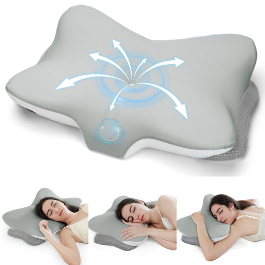 Zmarthumb Cervical Neck Pillow for Pain Relief- Memory Foam Orthopedic Pillow, Ergonomic Contour Pillows for Side/Back/Stomach Sleepers, Adjustable Height with Breathable Pillowcase(Grey) - Medaid International