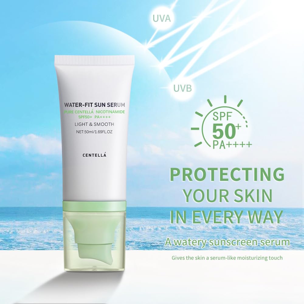 Centella Sunscreen, Hyalu Cica Water Fit Sun Serum, Light Hydrating Face Sunscreen for All Skin Type and UV Defense.(Green) - Medaid International