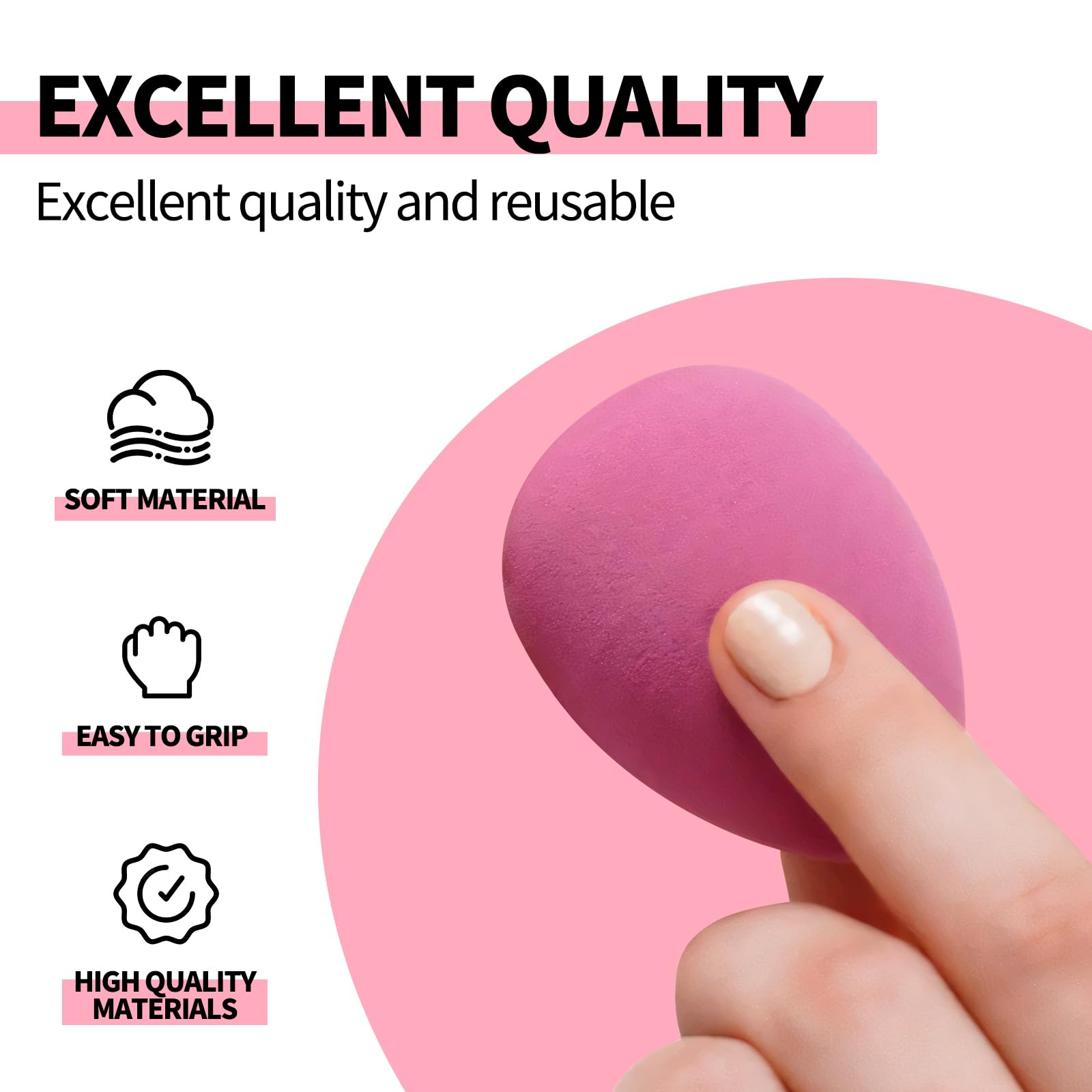 Generic 8 Pcs Egg Shaped Makeup Sponge Set - Blender Beauty Foundation Blending Sponge - Dry & Wet Use - Pink, Synthetic & Silicone Material - Blending, Applying Foundation, Concealer, Blush - Medaid International