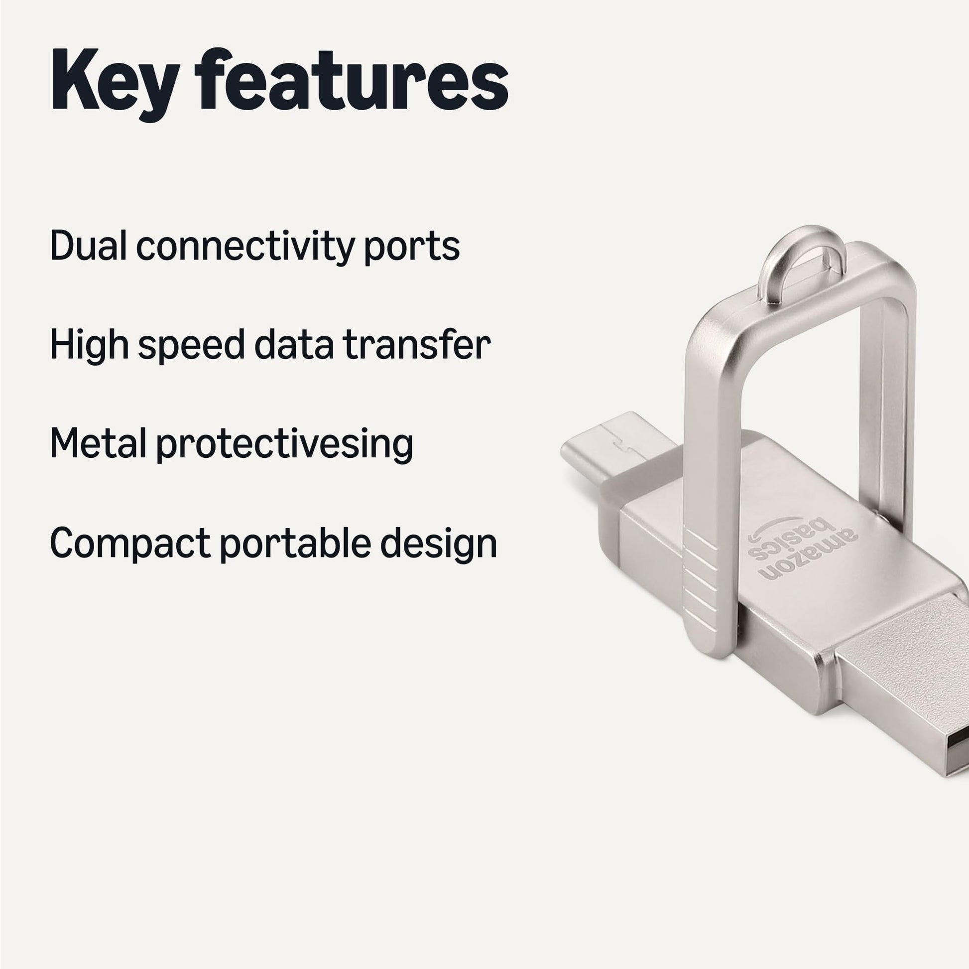 Amazon Basics USB Flash Drive, Thumb Drive Memory Stick with USB C and USB A Dual Ports, 128GB, Champagne Silver - Medaid International