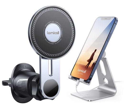 Lamicall Car Phone Mount for Mag Safe & Adjustable Cell Phone Stand -Bundle - Medaid International
