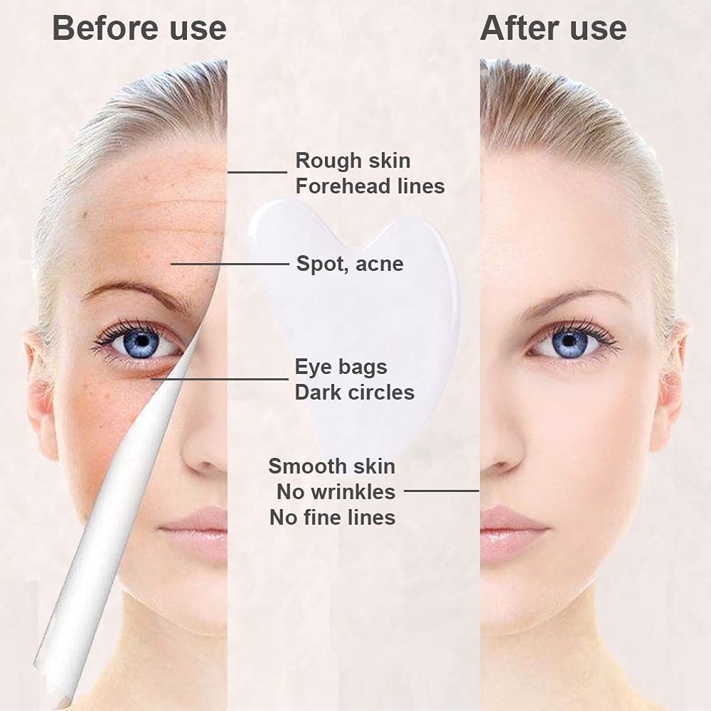 Gua Sha Facial Tools, Jade Gua Sha Stones Massage Scraping for Physical Therapy and SPA Acupuncture Therapy Used for Face, Eyes, Neck and Body (White) - Medaid International