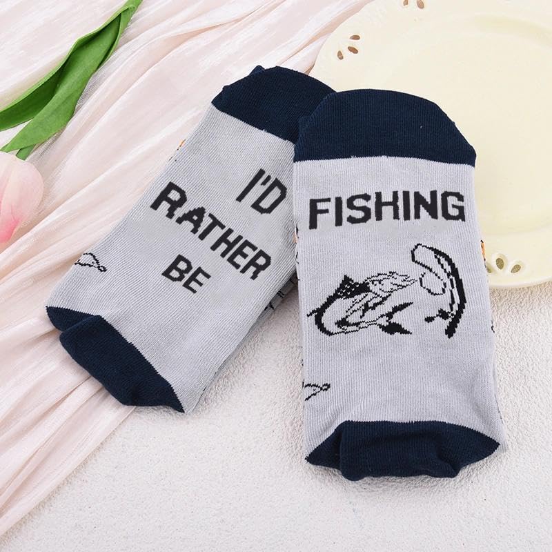Guqqeuc Birthday Gifts for Father Grandpa Fishing Gifts Socks for Boyfriend Husband Fisherman Xmas Holiday Gift Brother Uncle Funny Mens Crew Sock Fishing Lover Presents for Friends Family - Medaid International