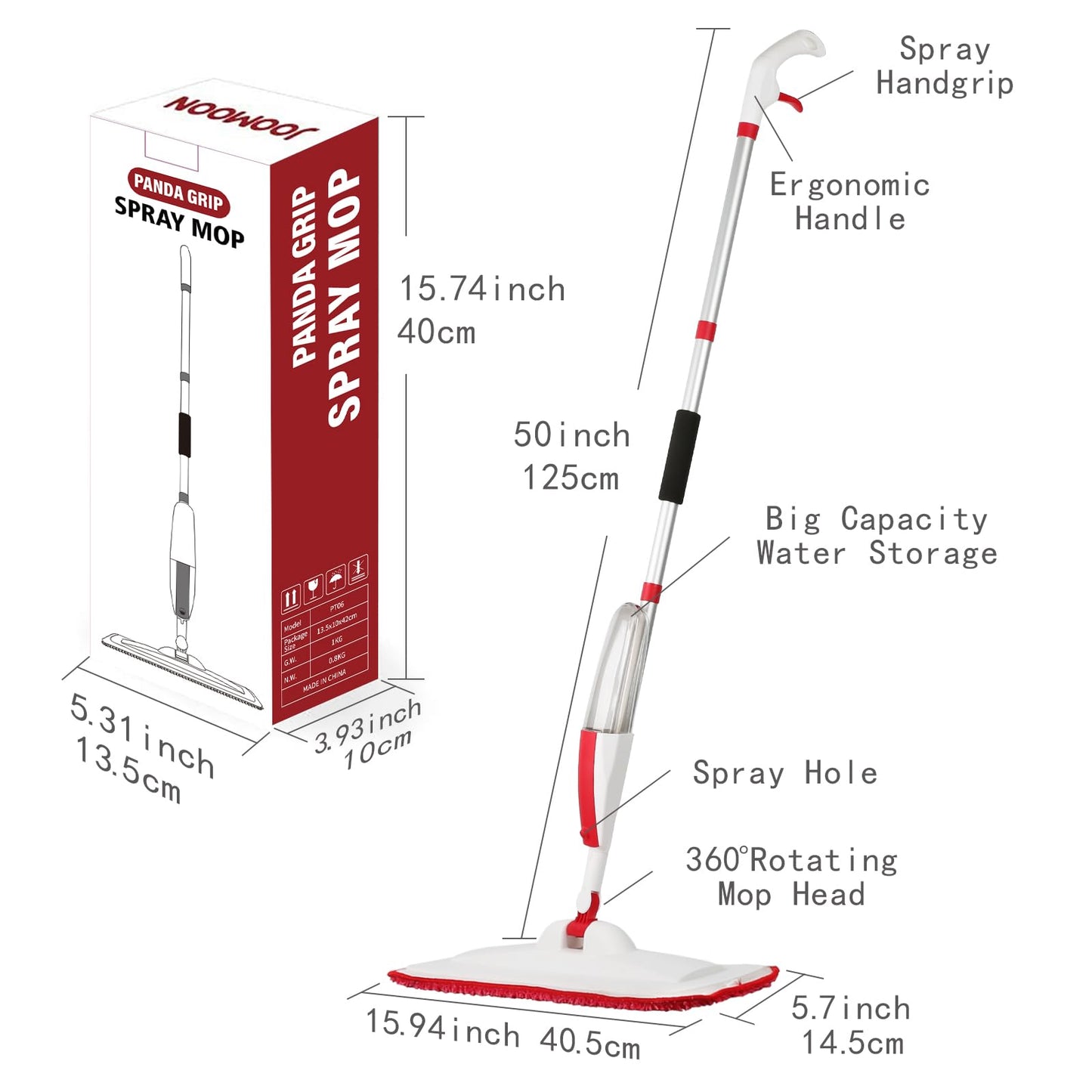 Spray Mops for Floor Cleaning Floor Mop with a Refillable Spray Bottle and 2 Washable Microfiber Pads Home or Commercial Use Dry Wet Flat Mop for Hardwood Laminate Wood (Red) - Medaid International