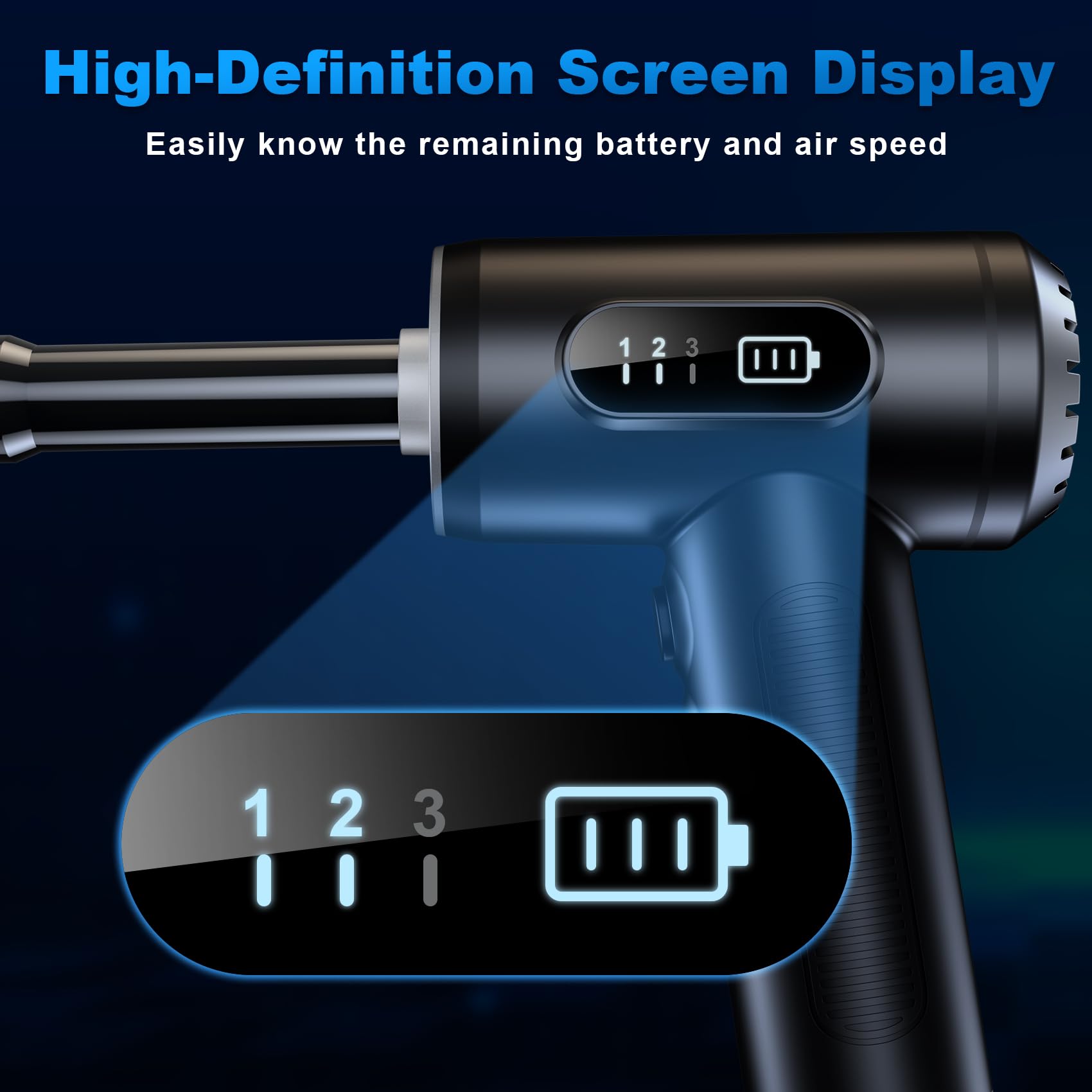 Compressed Air Duster-3 Gear Adjustable 100000RPM Electric Air Duster with LED Light, Rechargeable Cordless Air Blower for Keyboard Electric Devices Cleaning. Replaces Compressed Air Cans (Black) - Medaid International