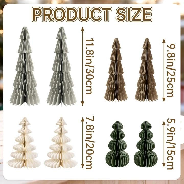 8PCS Paper Christmas Tree, Neutral Christmas Honeycomb Centerpieces, 3D Minimalist Paper Trees Table Decorations for Home Xmas Holiday Party Decor(Gray, Brown, White, Green) - Medaid International