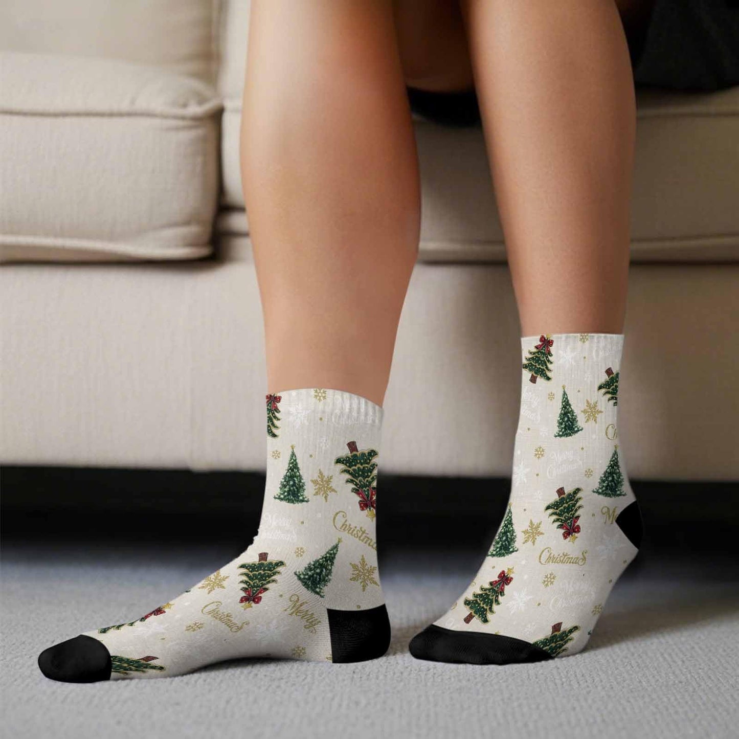 Men's Crew Socks Merry Christmas Pine Tree Star Athletic Socks Breathable Running Sock, Cushioned Ankle Sock for Men 1 Pack - Medaid International