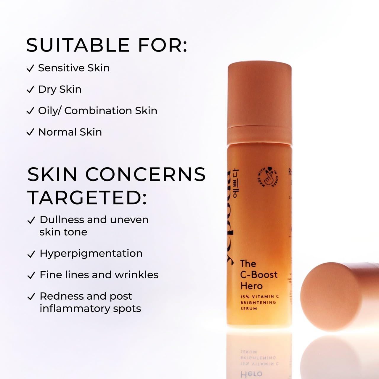 Yepoda The C-Boost Hero – 15% Vitamin C Serum with Hyaluronic Acid, brightening and anti-aging, vegan Korean serum for uneven skin, fine lines, and all skin types, 1.01 FL. OZ. - Medaid International