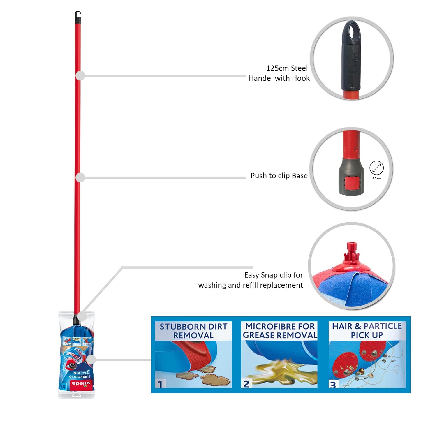 Vileda Super Mocio Triple Action 3D Telescopic Steel Cleaning Tools - Medaid International