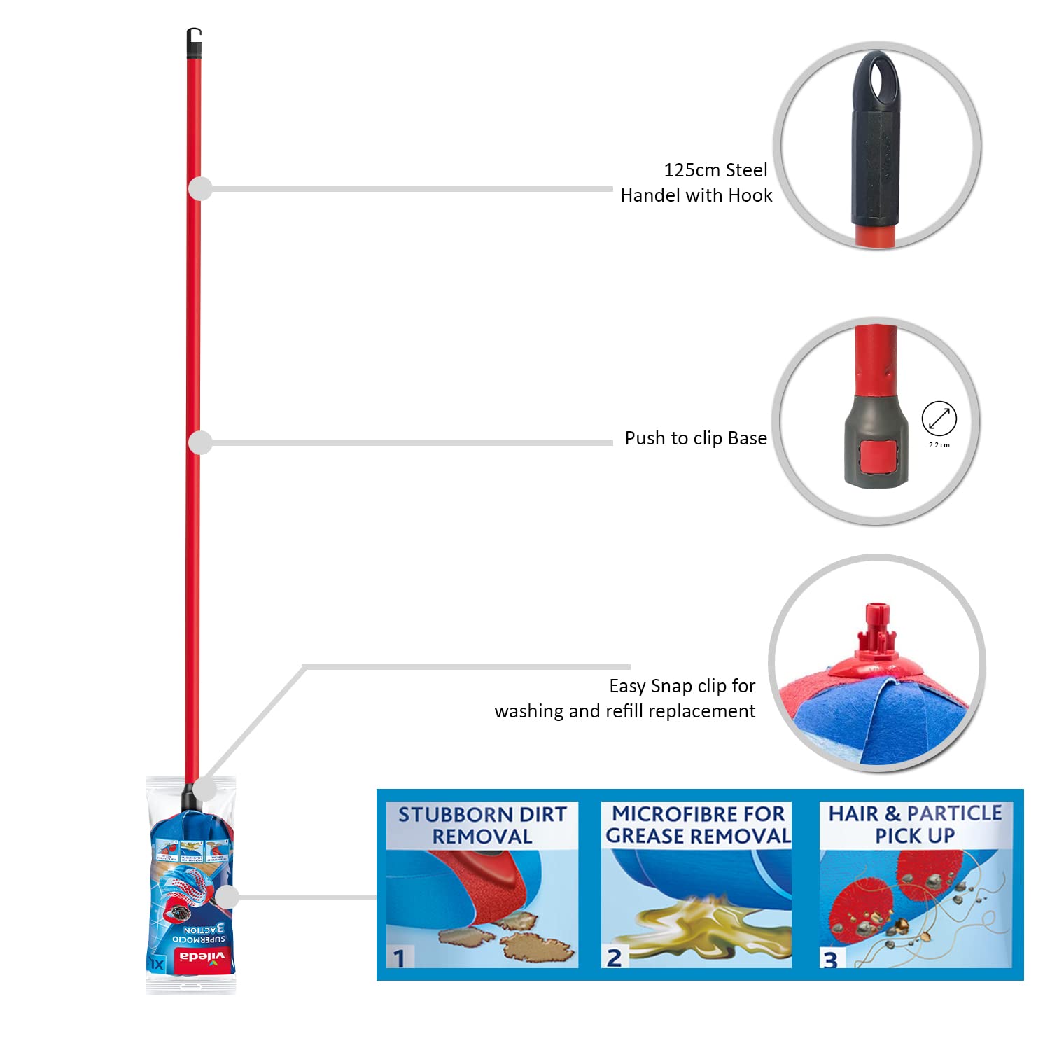 Vileda Super Mocio Triple Action 3D Telescopic Steel Cleaning Tools - Medaid International
