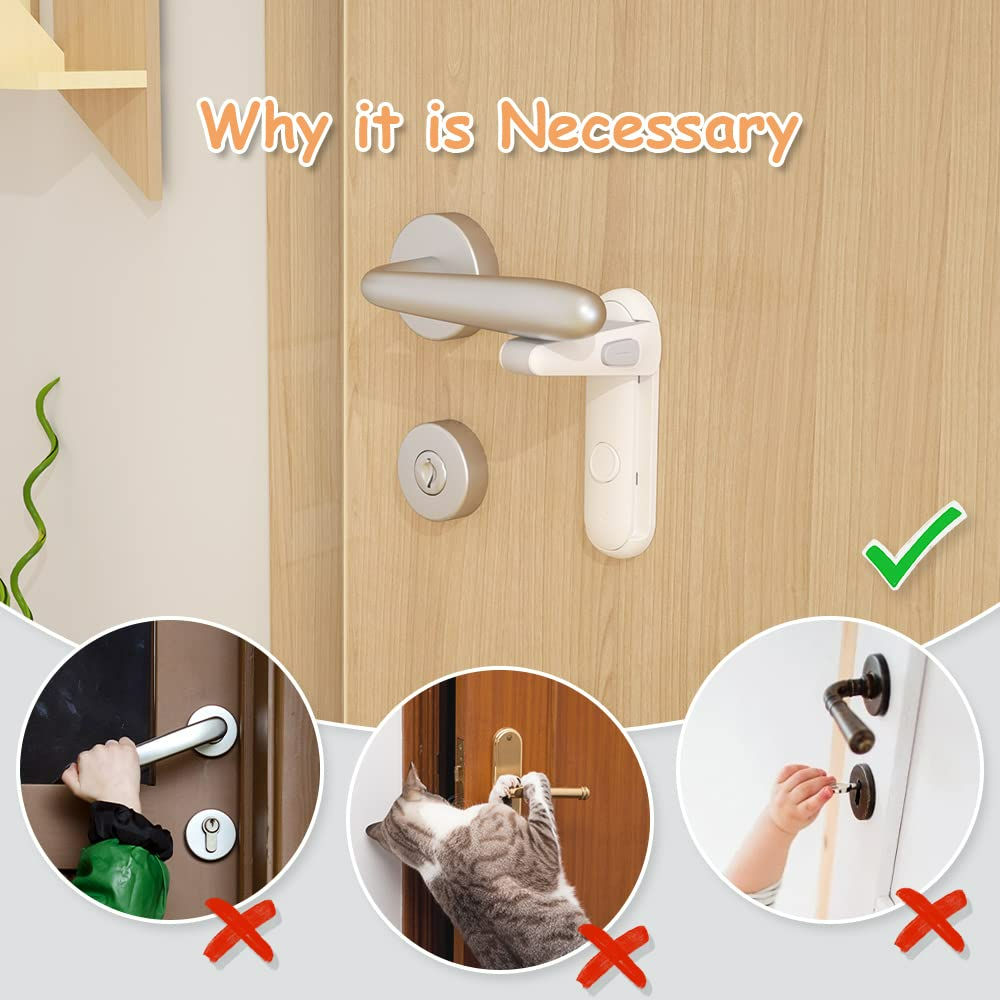 Door Lever Locks for Childproof & Petproof, Door Handle Locks for Toddlers, Baby Door Safety Locks for Toddlers (White) - Medaid International