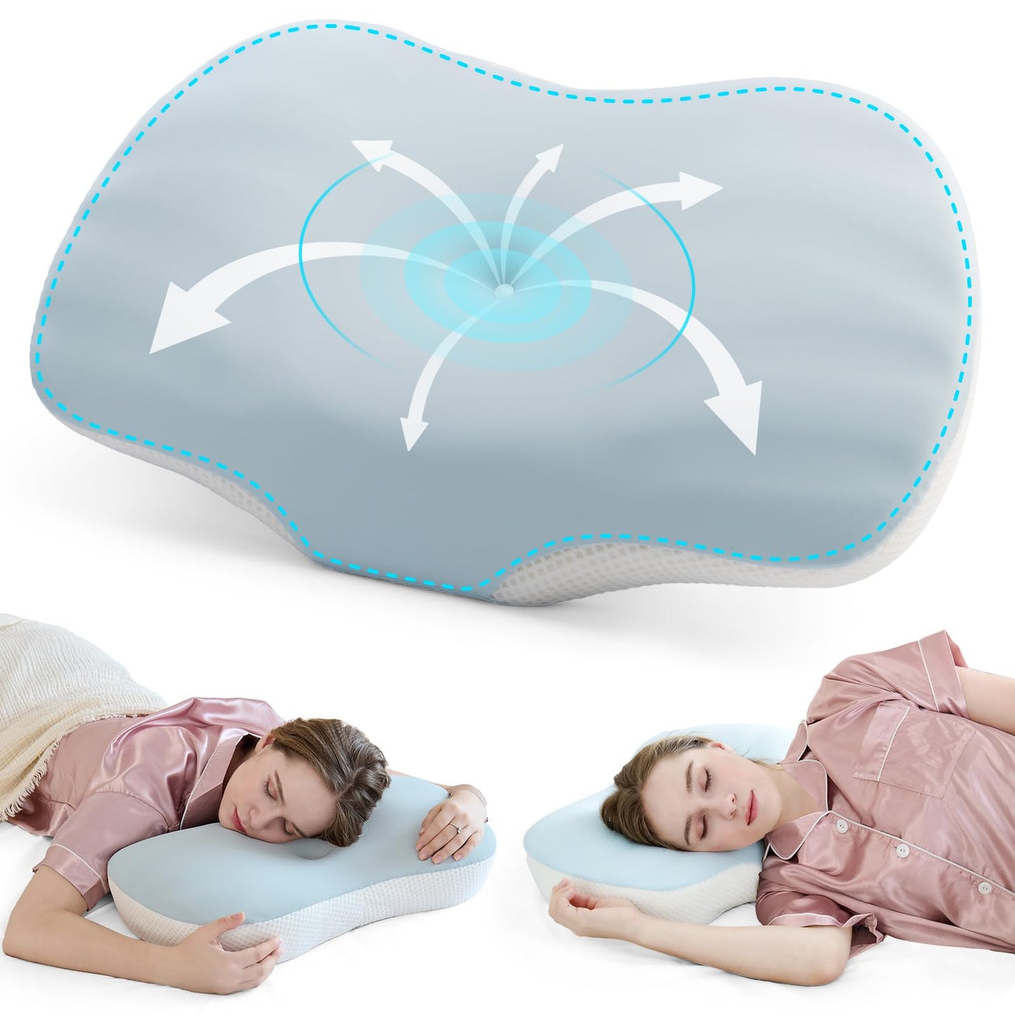 SHJADE Cervical Pillow for Neck and Shoulder Support, Ergonomic Contour Sleeper Pillows, Adjustable Height Memory Foam Bed Pillow with Breathable Pillowcase for Back, Side, Stomach Sleeper - Medaid International