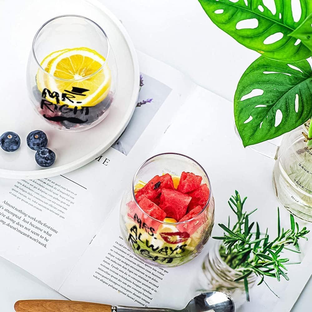 Yalucky Mr and Mrs Wine Glasses Set, Couple Mug Wedding Gifts, Golden Engagement Anniversary Presents for Bride and Groom, Husband & Wife, Bridal Shower Newlywed, Boy And Girl Friend - Medaid International