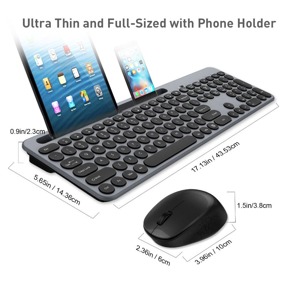 Leadsail - Wireless Keyboard and Mouse Combo with Ergonomic Design, Phone Holder, 2.4GHz Connectivity