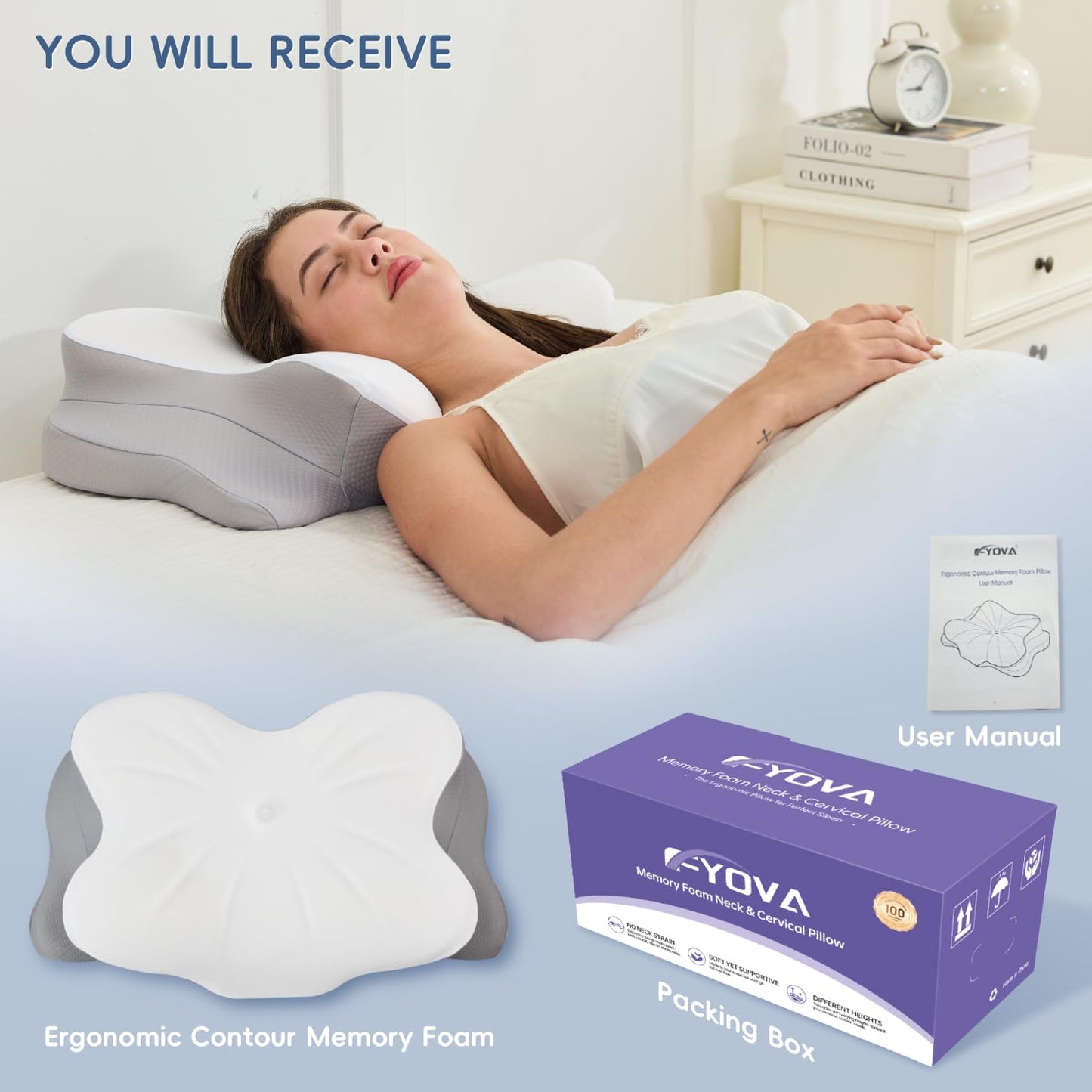 Cervical Neck Pillow, Ergonomic Memory Foam Pillows for Neck Pain Relief with Breathable Pillowcase, Adjustable Contour Neck Support Pillow for Side Back Stomach Sleepers, Odorless - Medaid International