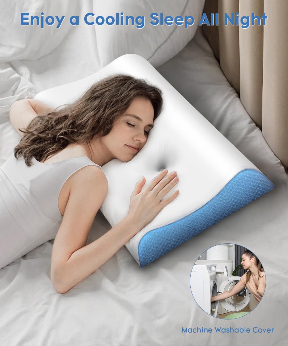 Cervical Pillow for Neck Pain Relief - Contour Pillow Memory Foam Pillows for Sleeping, Double Ear Relief Zones Neck Pillow, 6CM Enhanced Neck Support Cooling Bed Pillow for All Sleep Positions - Medaid International