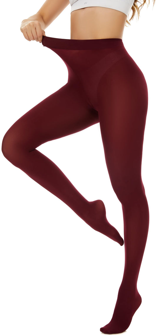 Hiltzo 80D Women's Tights Opaque Ultra Soft Solid Color Stretchable High Waist Footed Pantyhose with 25 Colors Wine Red-Small-Medium - Medaid International