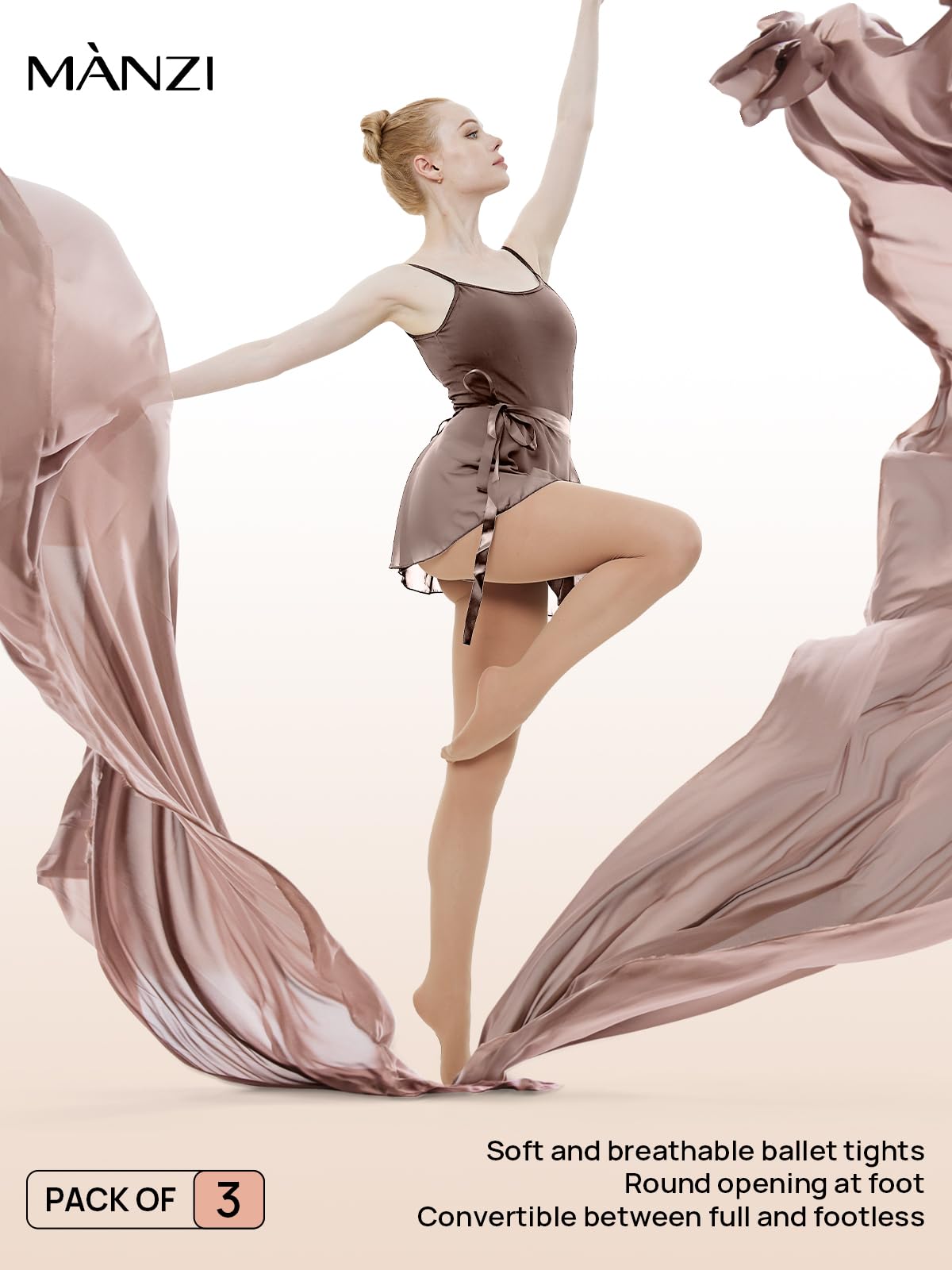 MANZI 3 Pairs Dance Tights for Women Solid Color 40D Comfortable Convertible Opaque Ballet Tights(Light Suntan S/M) - Medaid International