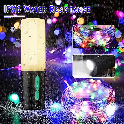 Audles - 33Ft Camping String Lights with Lantern, 4000mAh Charger, 7 Modes, IPX6 Waterproof
