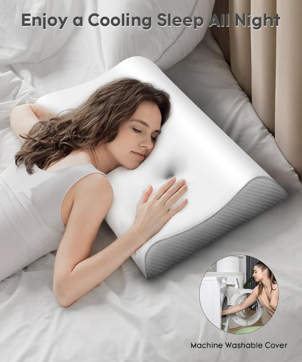 Cervical Pillow for Neck Pain Relief - Contour Pillow Memory Foam Pillows for Sleeping, Double Ear Relief Zones Neck Pillow, 6CM Enhanced Neck Support Cooling Bed Pillow for All Sleep Positions - Medaid International