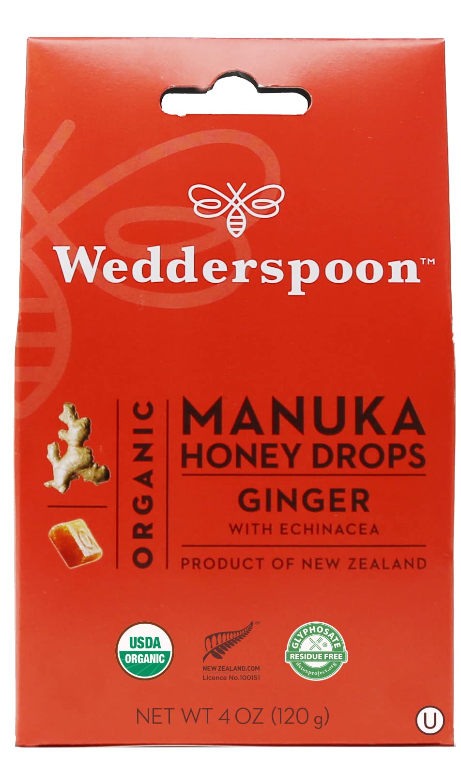 Wedderspoon Organic Manuka Honey Drops, Ginger & Echinacea, 20 Count (Pack of 1) | Genuine New Zealand Honey | Perfect Remedy For Dry Throats - Medaid International