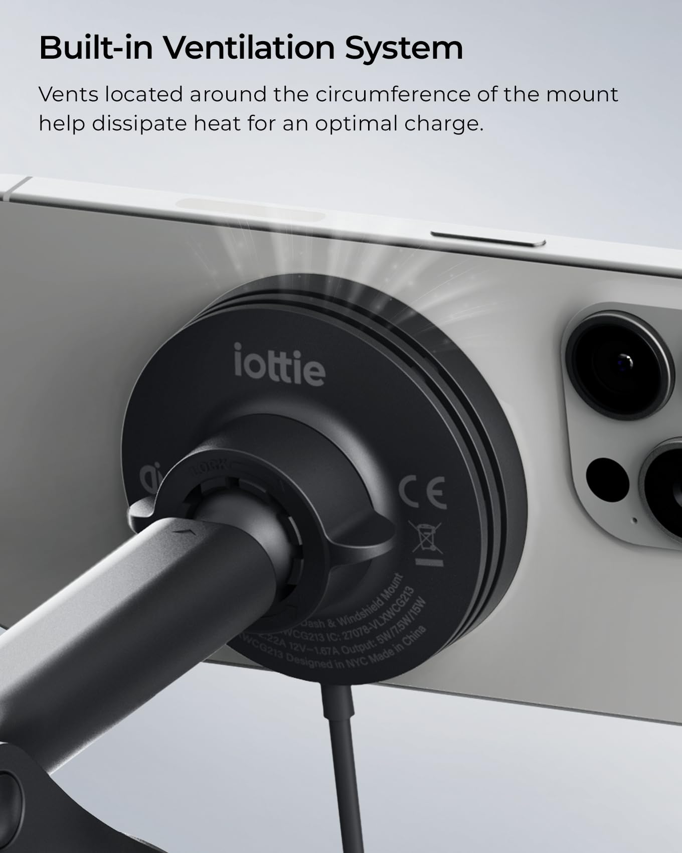 iOttie Velox Qi2 Mini 15W Wireless Charger Car Mount - Dash & Windshield Car Phone Holder - MagSafe Compatible iPhone Mount for Qi2 Smartphones (iPhone 12, 13, 14, 15, and 16) - Car Charger Included - Medaid International