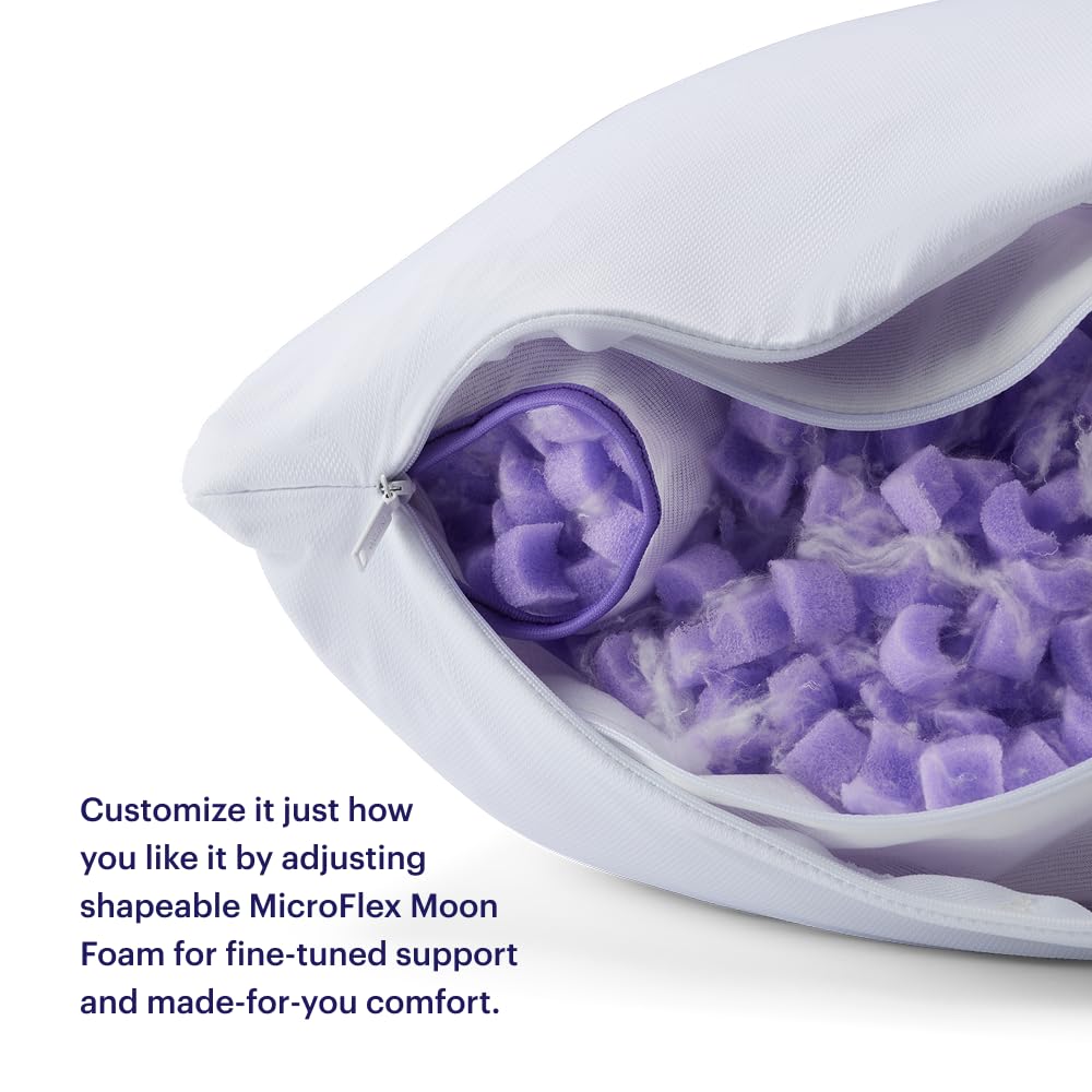 Purple Freeform Pillow - Standard Size, Customizable Support with GelFlex Grid & MicroFlex Moon Foam - Pressure Relief, Cooling, Extra Filling & Adjustable Height - Medaid International