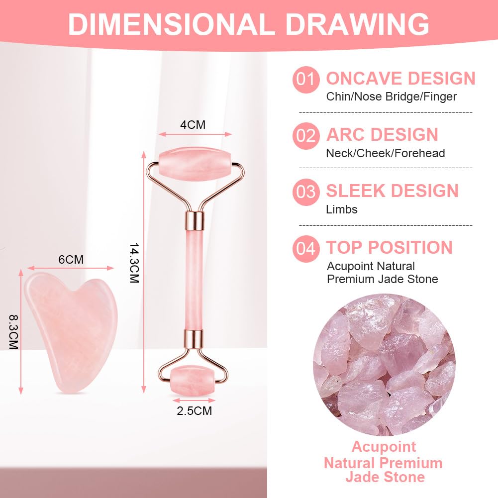 URAQT Gua Sha Facial Tools & Jade Roller Set for Face Guasha Tool for Face Ice Roller for Skin Care Gua Sha Stone Board Set for Reduce Puffiness and Improve Wrinkles Self Care Gifts(Pink) - Medaid International