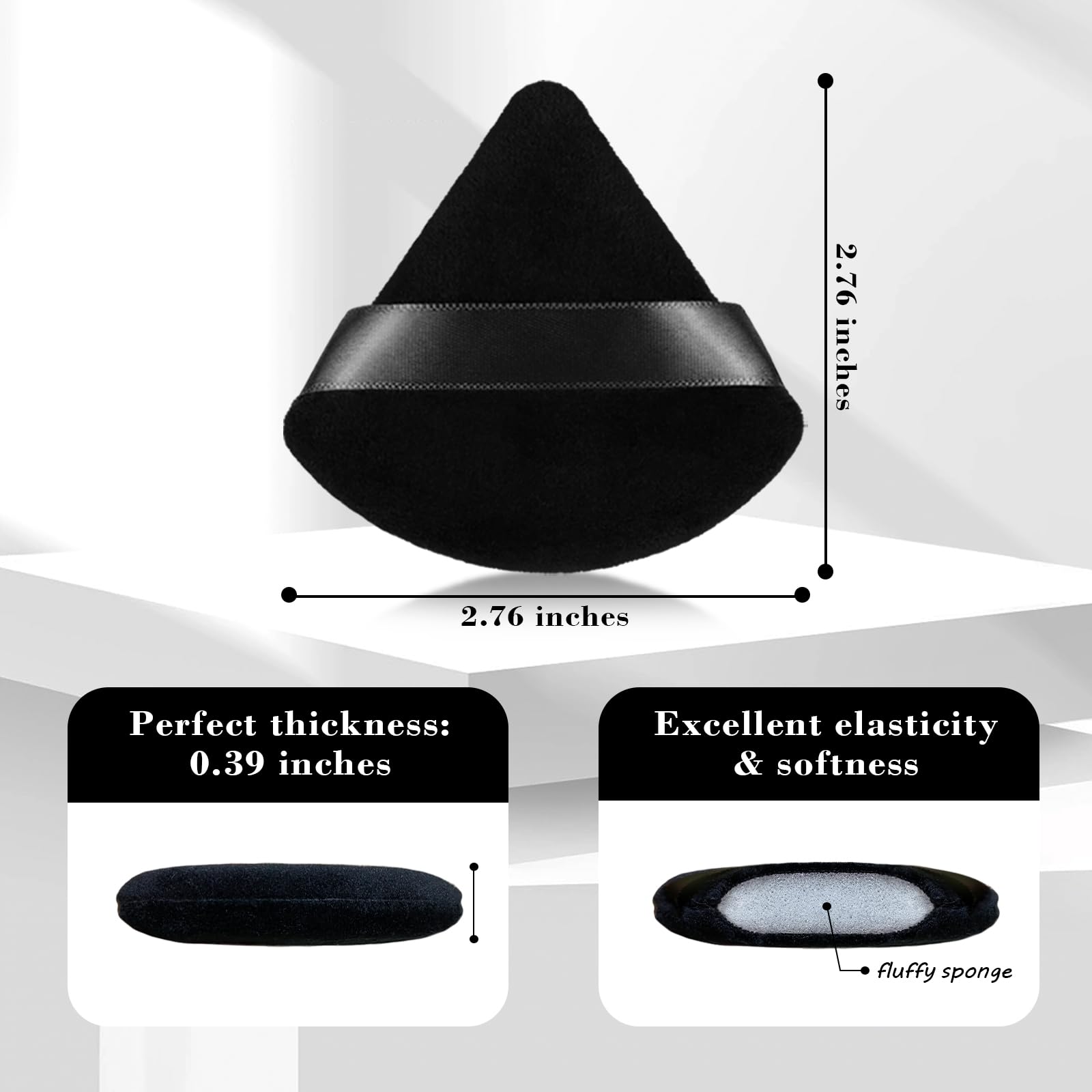 8Pcs of Triangular Powder Puff Makeup Sponges, Made of Super-soft Velvet, Designed for Contouring, Eye, and Corner, Beauty Blender Foundation Mixing Container.(Black) - Medaid International