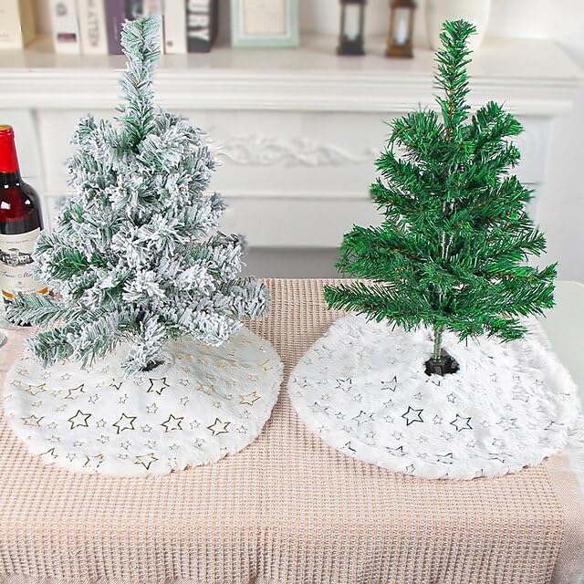 Christmas Tree Skirt Snowflake Mini Design for Tabletop Christmas Tree Base Cute Star Pattern Holiday Decoration Mat Festive Seasonal Home Party Accessory（Silver Snowflake） - Medaid International