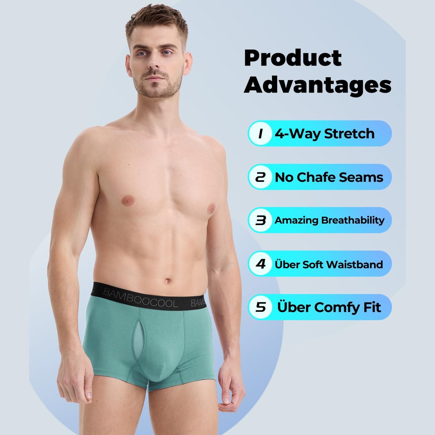 BAMBOO COOL Mens Trunks Underwear Performance Breathable Mesh Fly Zone Moisture-Wicking(4 Pack) - Medaid International