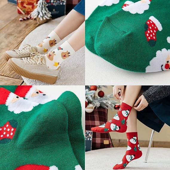 4 Pairs Womens Funny Socks Cozy Cute Printed Patterned Fun Christmas Novelty Santa Socks for Women and Men - Medaid International