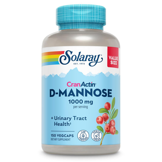Solaray D-Mannose 1000mg with CranActin Cranberry Supplement 400mg, Urinary Tract Health & Bladder Support Capsules with Vitamin C, Vegan, 60 Day Guarantee, 75 Servings, 150 VegCaps - Medaid International