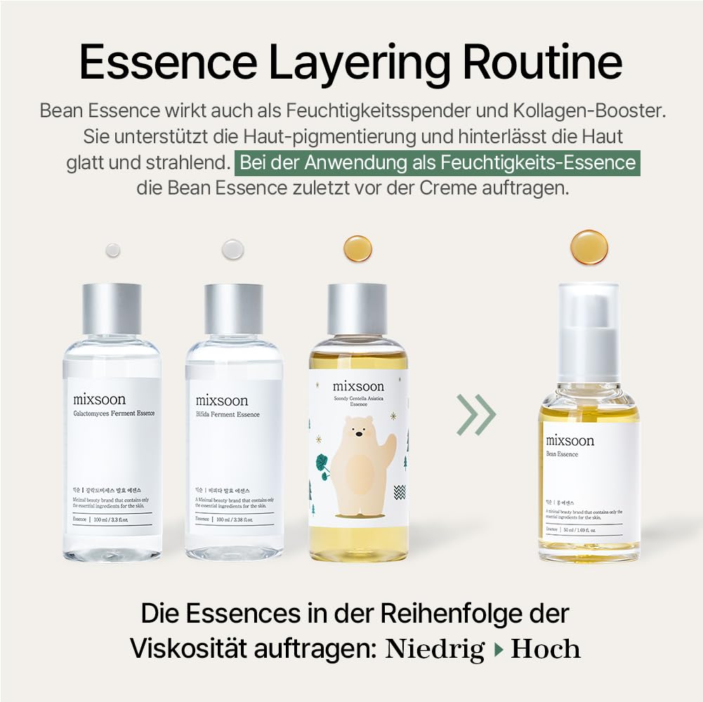 mixsoon Bean Essence Exfoliating Hydrating for Face fermented bean extract Hyaluronic Acid Serum Korean Glass Skin Care 1.69 Fl Oz / 50ml - Medaid International