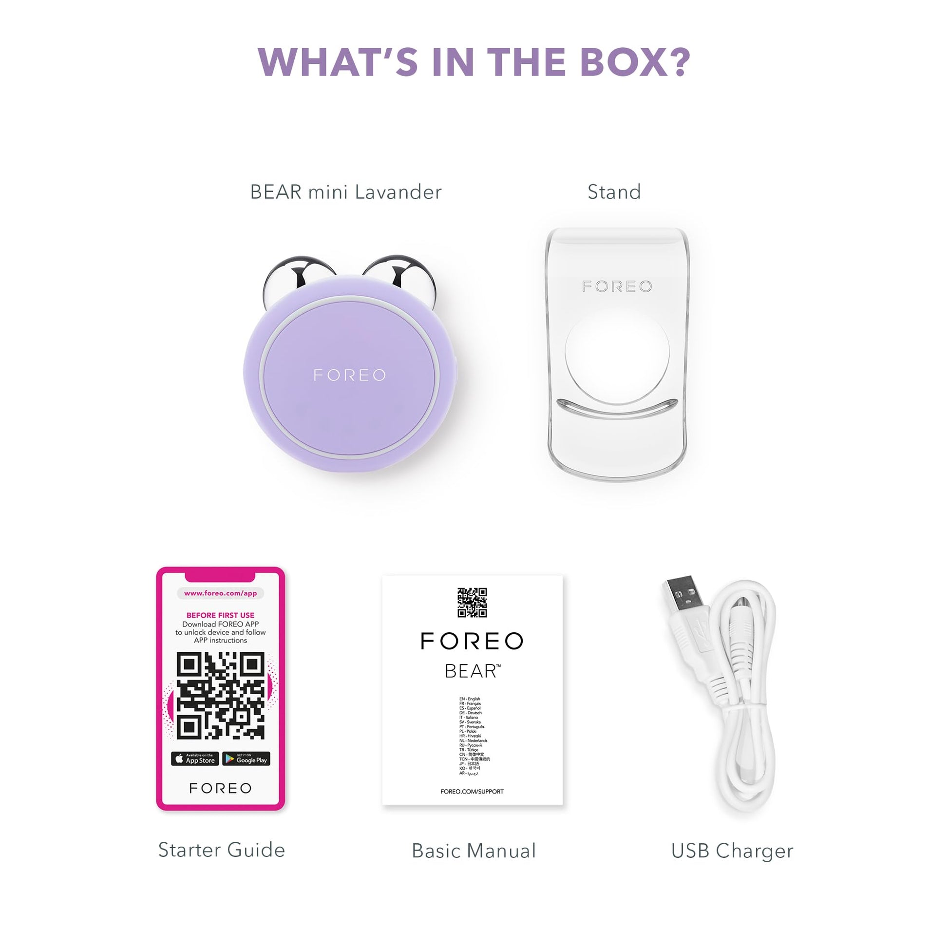 FOREO BEAR mini App-connected Microcurrent Facial Toning Device with 3 Intensities, Lavender - Medaid International