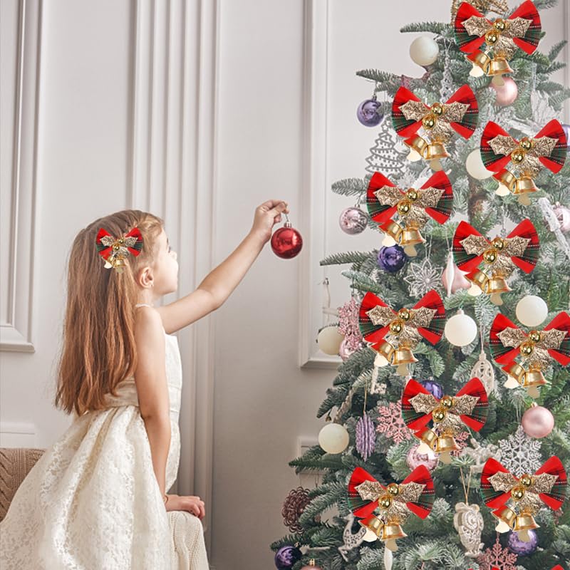 4pcs Christmas Mini Bow Bell Ornament DIY Xmas Tree Wreath Party Festive Home Decoration Bells Pendant,Mixed (3 * 4.5cm) - Medaid International