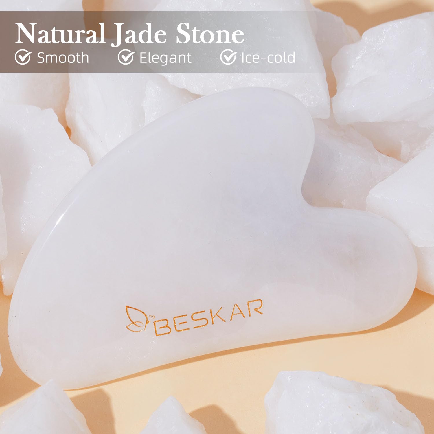 BESKAR Gua Sha Facial Tools, Natural Jade Stone Guasha Massager for Jawline Sculpting, Tighten Face Skin and Reduce Wrinkles, Face Eyes Body Neck Massage Tool, Skin Care Gift - Medaid International