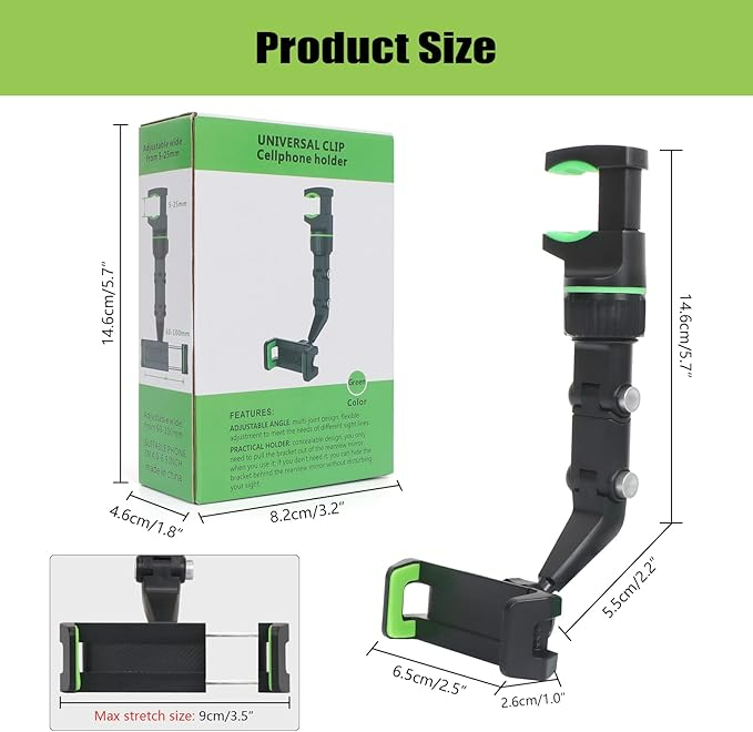 Multifunctional Car Phone Holder Mount, Rearview Mirror Phone Holder for Car, 360 Degree Rotatable - Medaid International