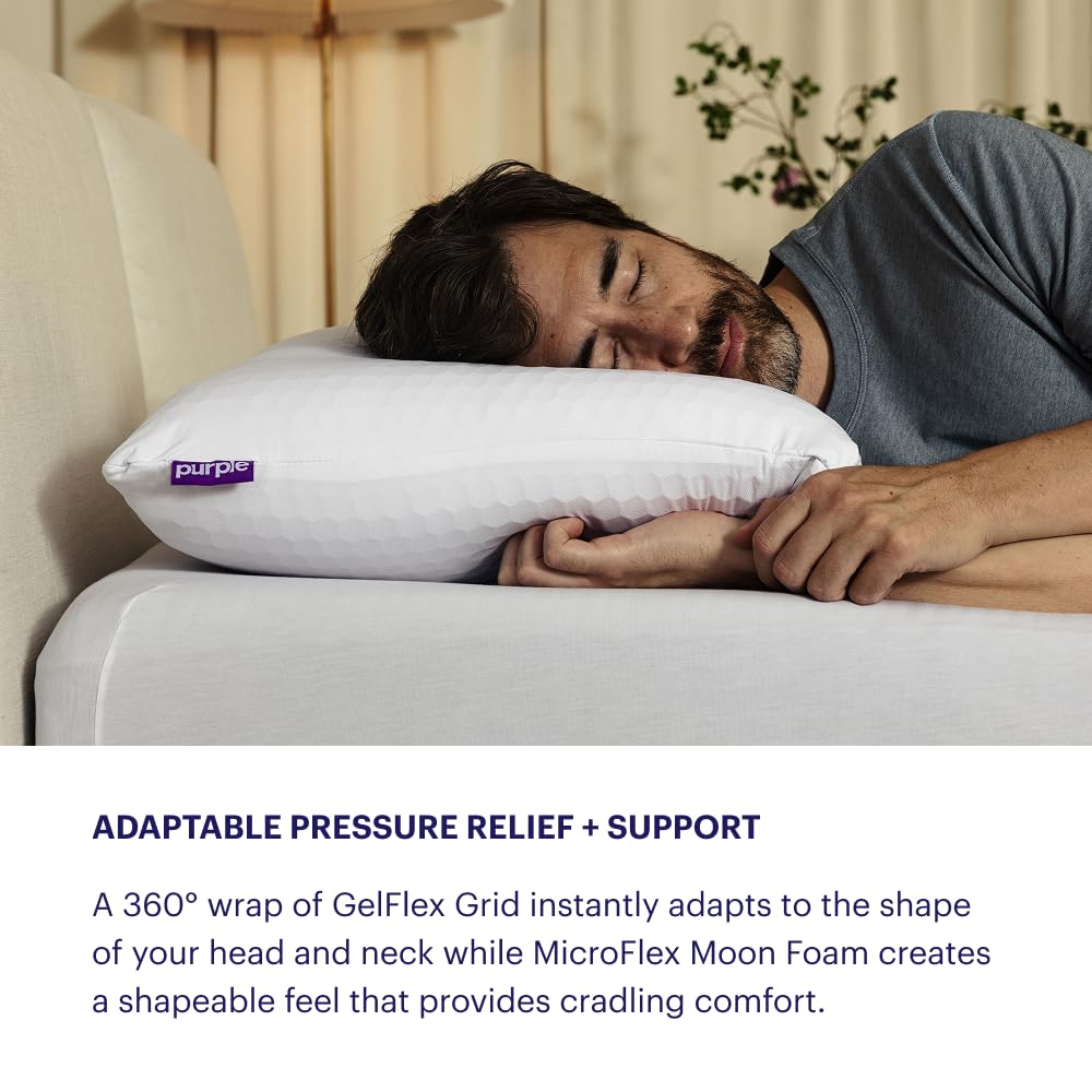 Purple Freeform Pillow - Standard Size, Customizable Support with GelFlex Grid & MicroFlex Moon Foam - Pressure Relief, Cooling, Extra Filling & Adjustable Height - Medaid International